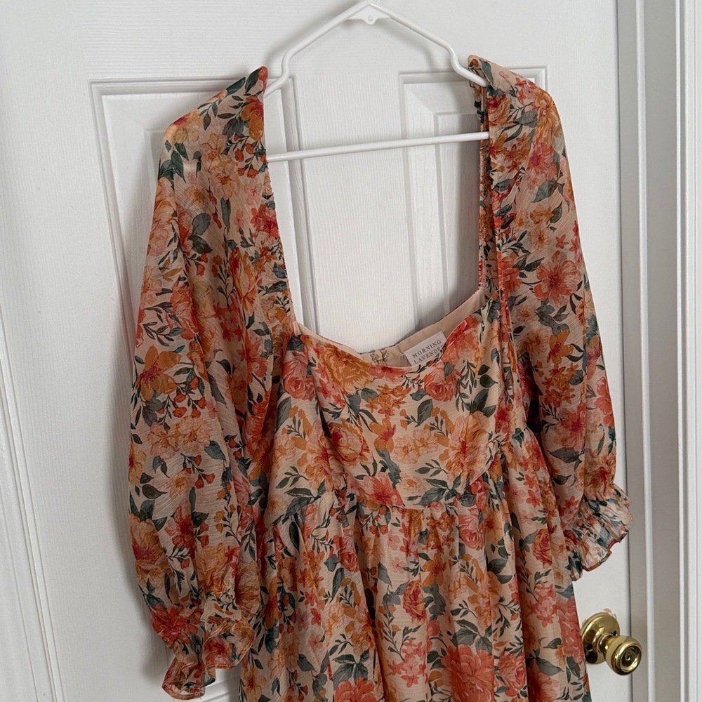 Morning Lavender Women’s Orange Floral Puff Sleeve Baby DollMaxi Dress Size 1XL - Picture 11 of 14